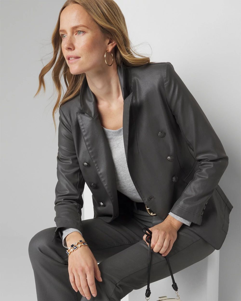 WHBM® Petite Coated Denim Studio Blazer | White House Black
